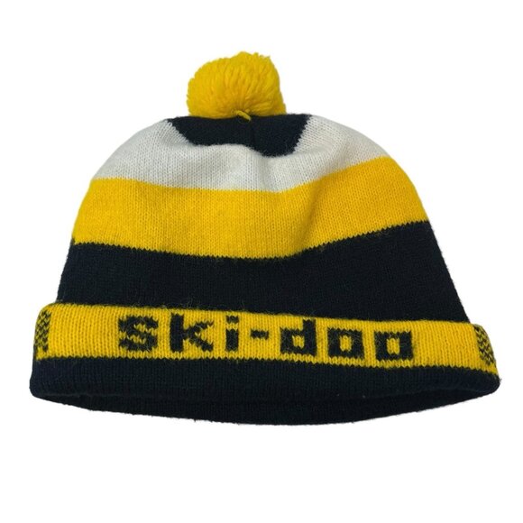 Ski-Doo Vintage Knit Beanie Hat Cap Winter Snowmobile 70's Retro Outdoor Pom Pom